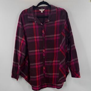 3For$20 Terra & Sky Plaid Button-Up Shirt in Red and Brown 2X